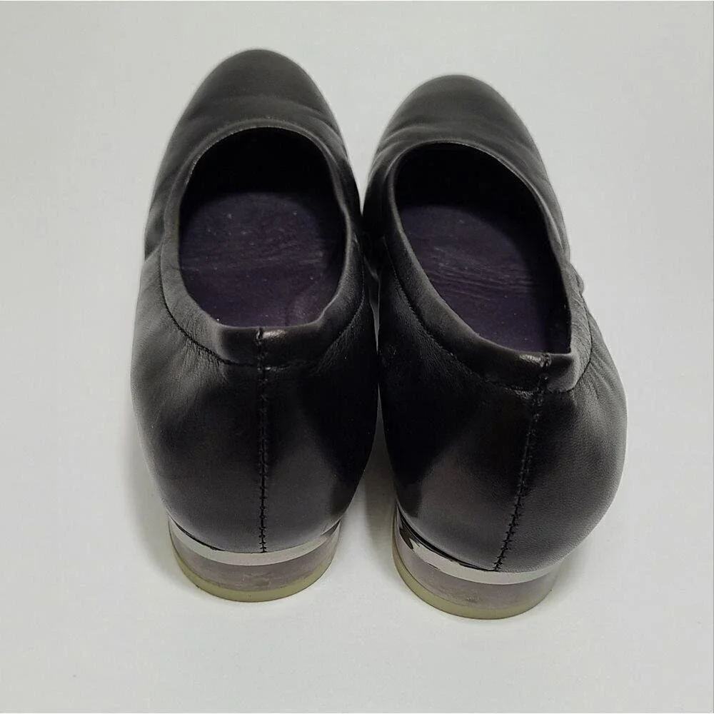 Vaneli Black Leather Round‎ Toe Ballet Flats Clear Lucite Block Heel Size 6.5